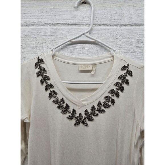 LOGO Lavish by Lori Goldstein Womens XXS Beaded Top Velvet Trim Pockets - Picture 2 of 7